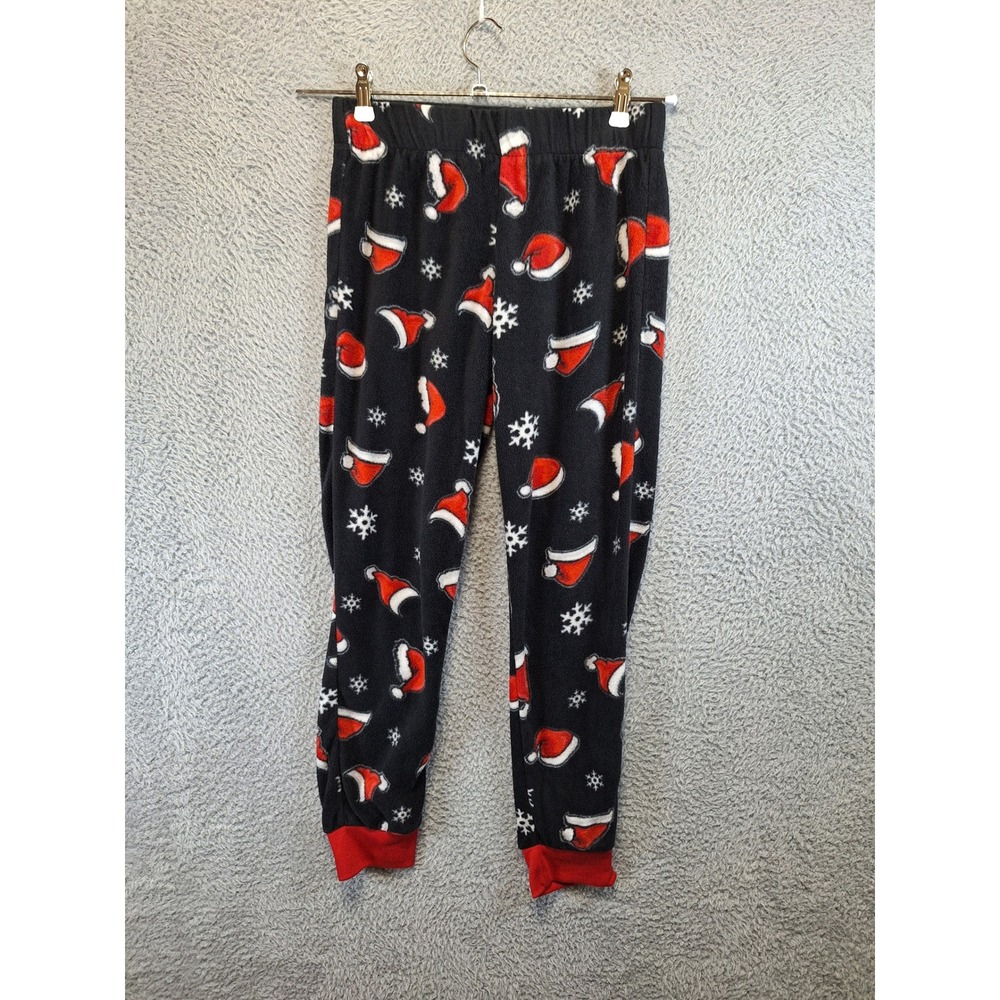 Family Jammies Pajama Pants Youth Size 14/16 Black Santa Hat Fleece Holiday Cozy
